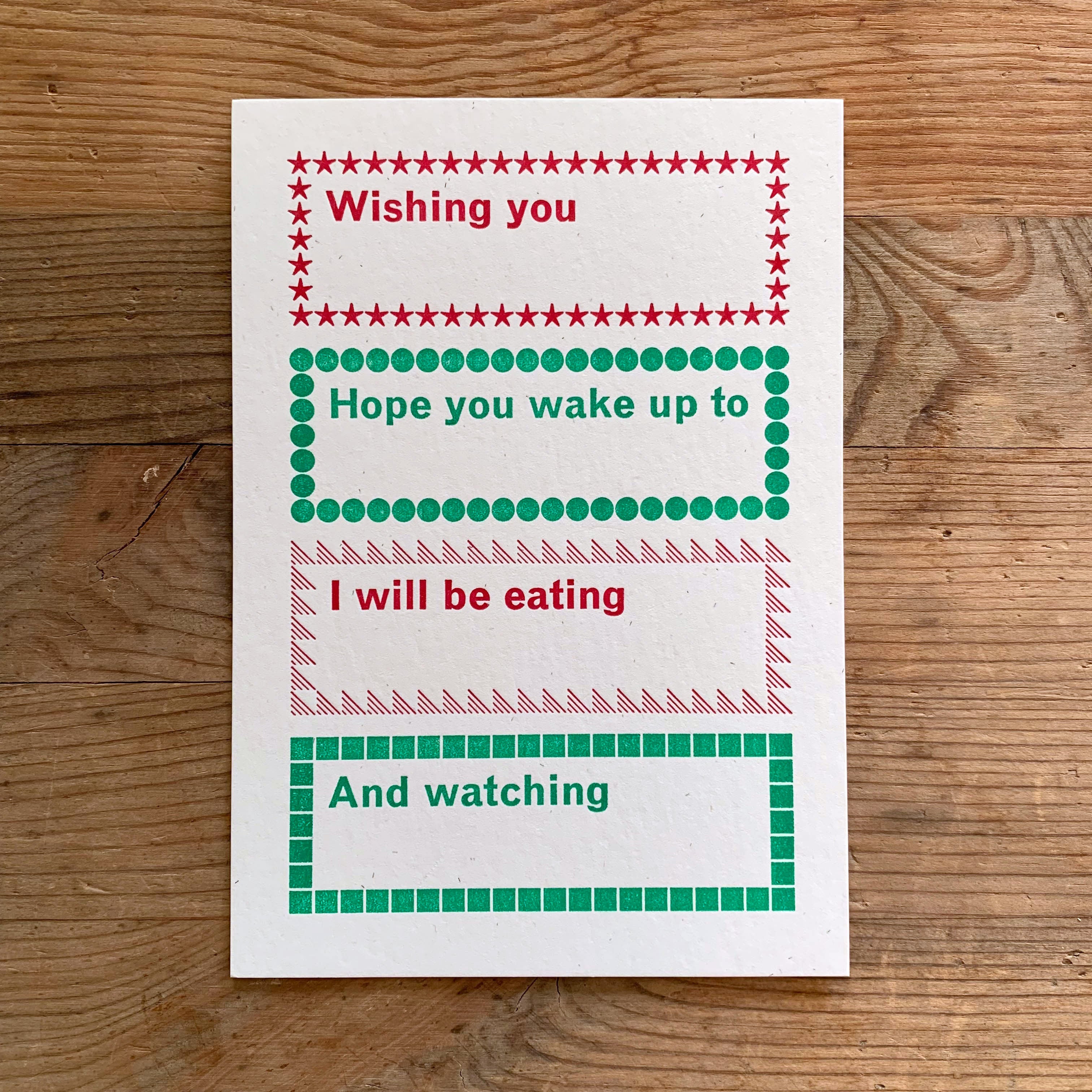 Blankety Blank letterpress Christmas postcard