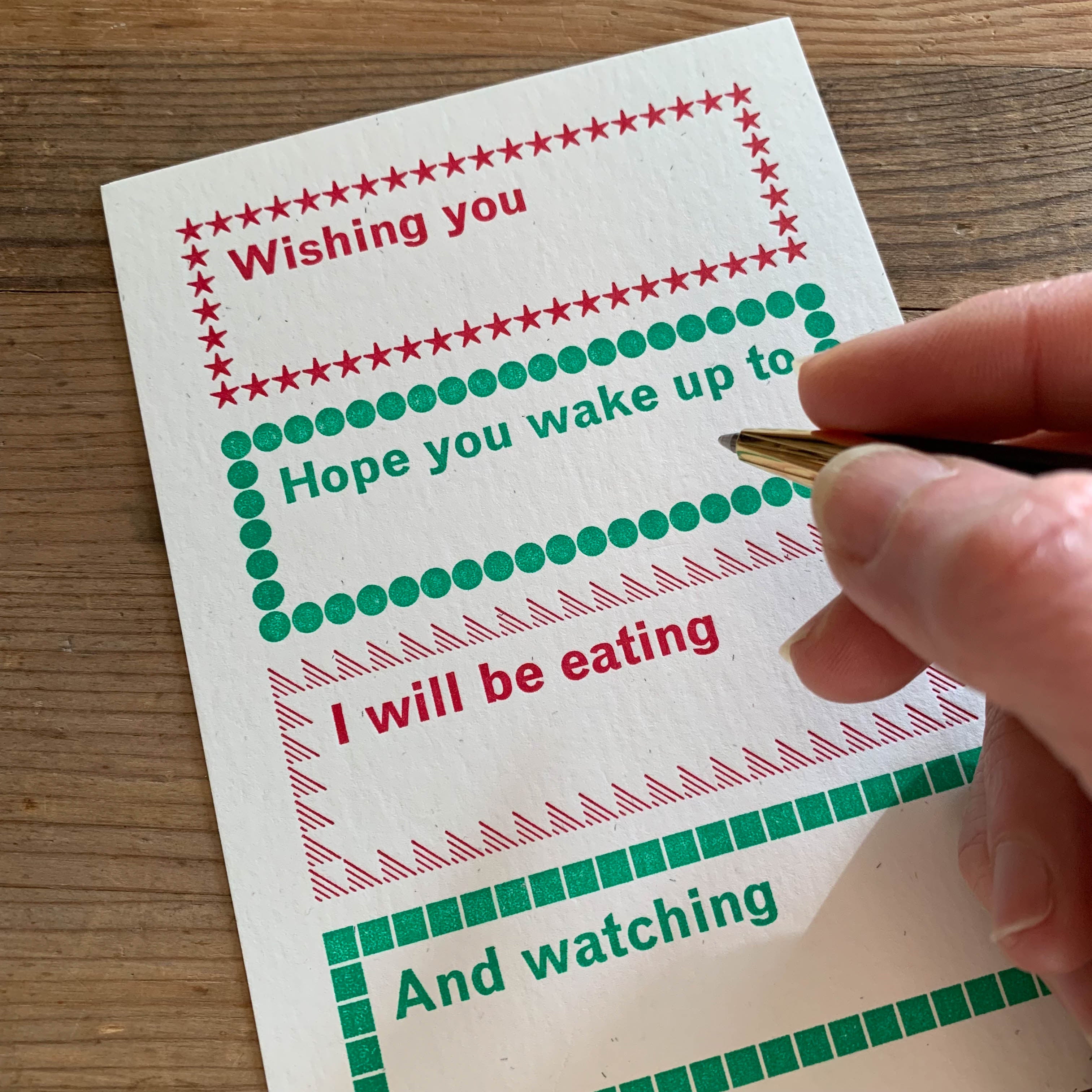 Blankety Blank letterpress Christmas postcard