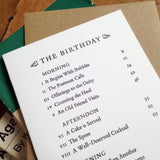 The Birthday Contents Page letterpress greetings card