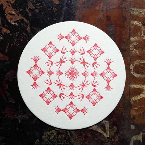 Glint ornament letterpress coaster, red