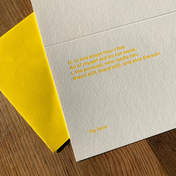 May Sarton “Sun” letterpress poetry greetings card
