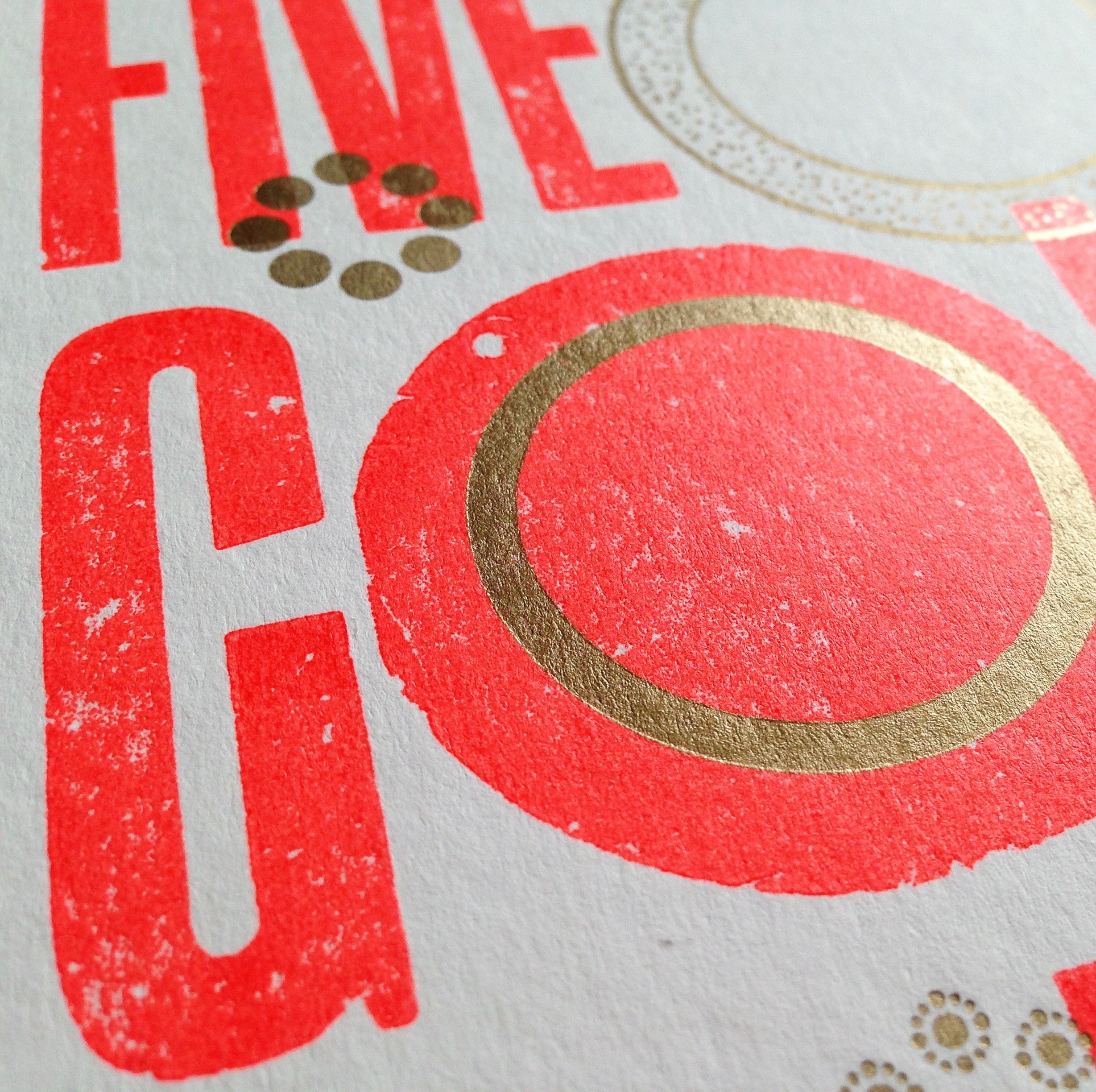 Five Gold Rings letterpress Christmas card, rocket red