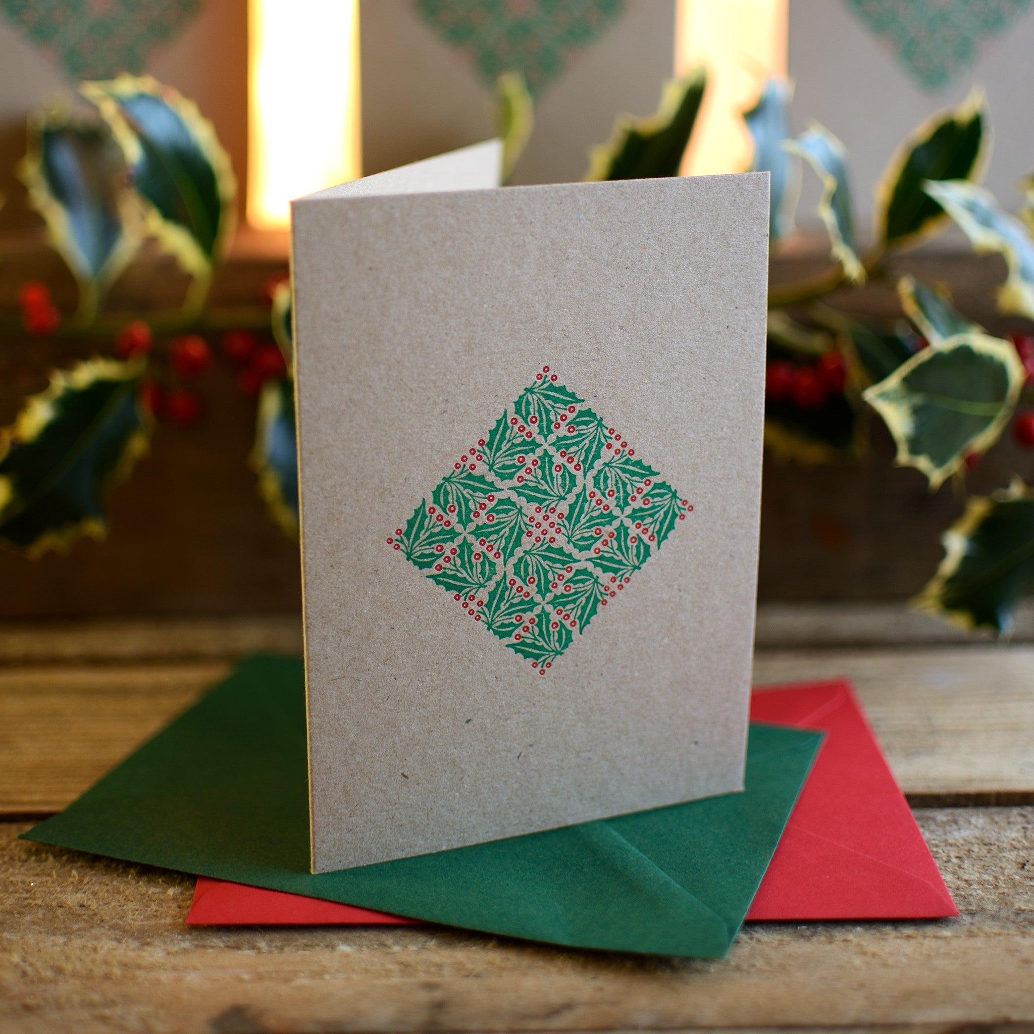 Holly letterpress Christmas card