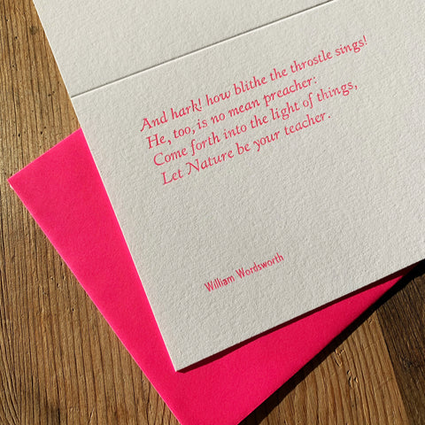 William Wordsworth “Nature” letterpress poetry greetings card