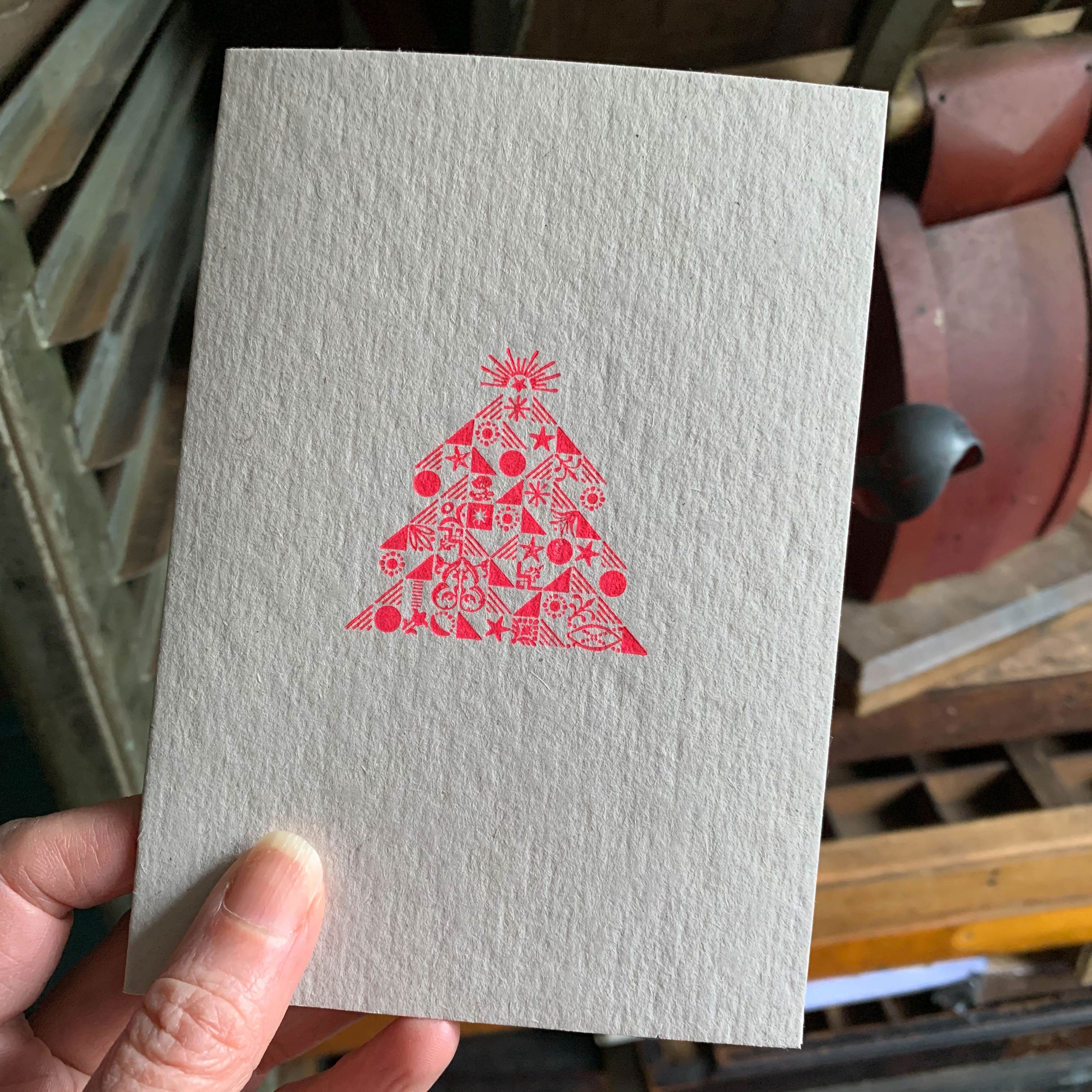 Ornamental Christmas Tree letterpress Christmas card, pink