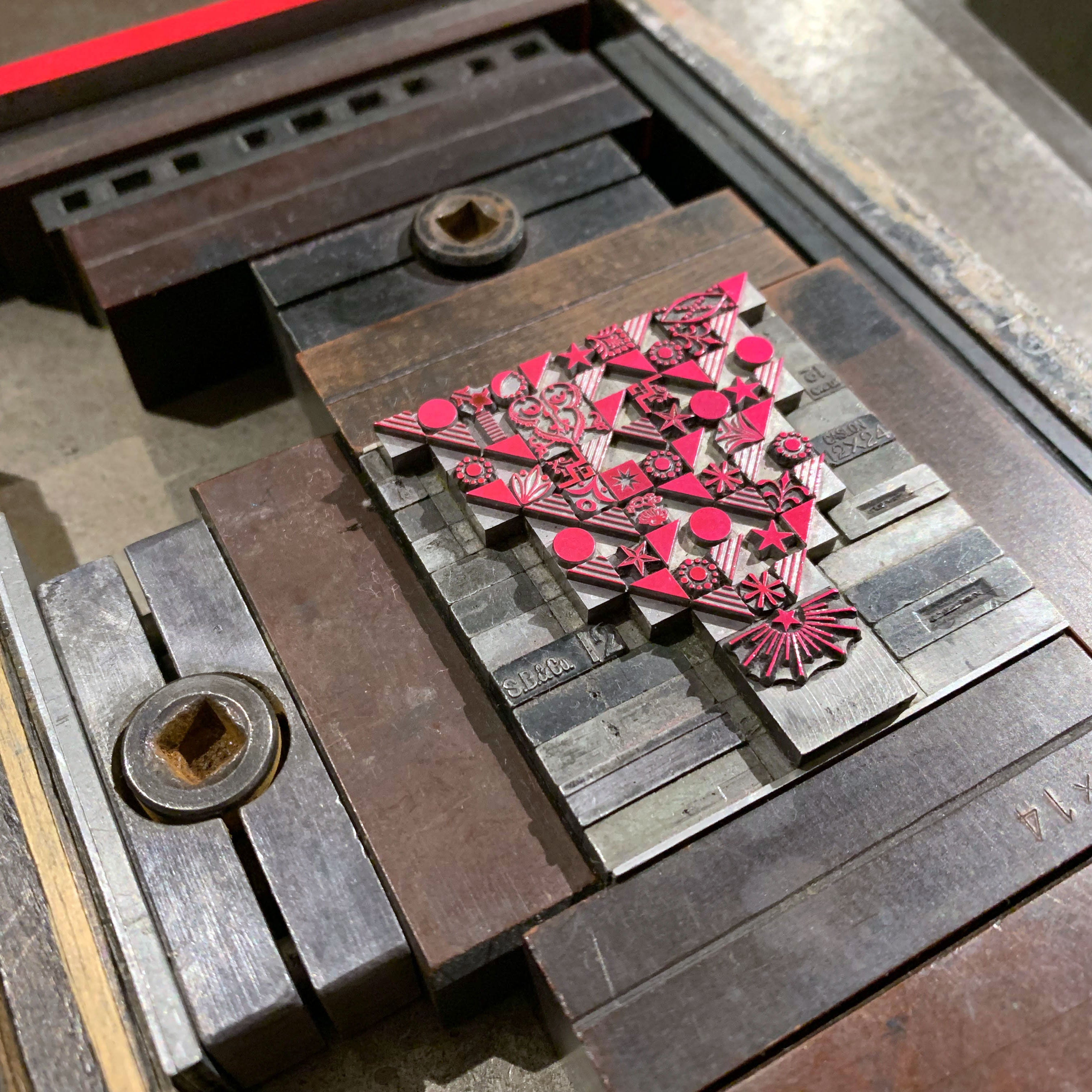 Ornamental Christmas Tree letterpress Christmas card, pink