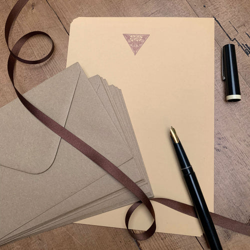 Copper flowers letterpress notepaper set