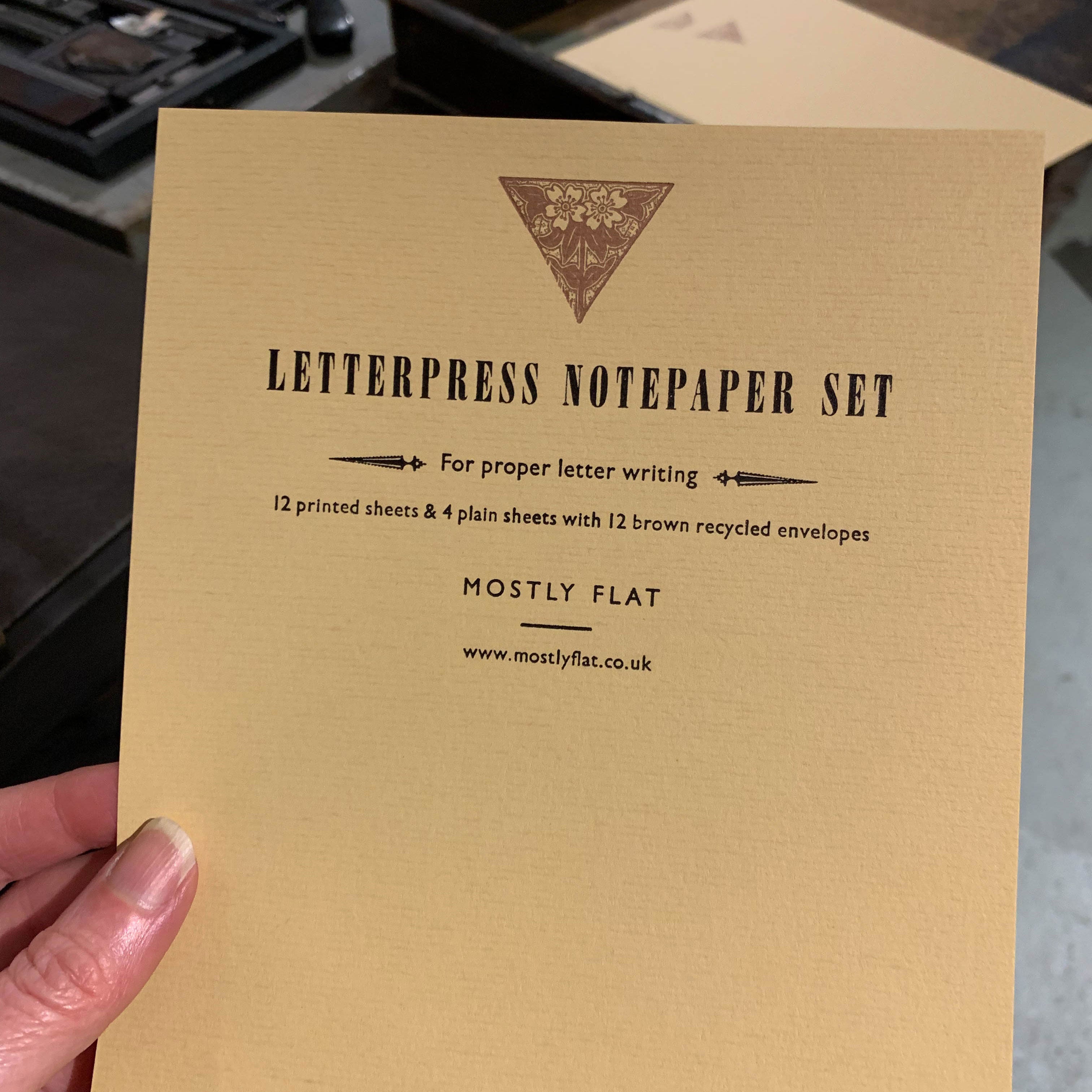 Copper flowers letterpress notepaper set