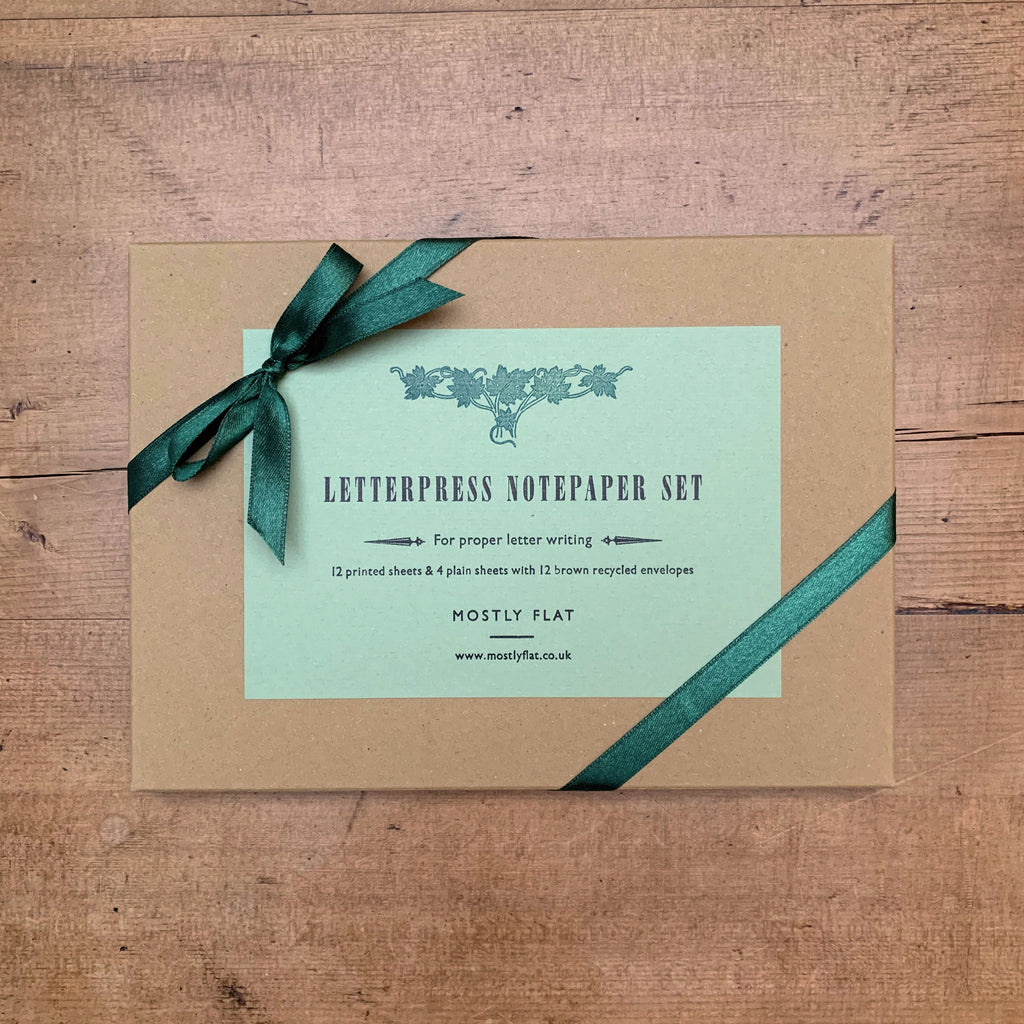 Green leaf letterpress notepaper set