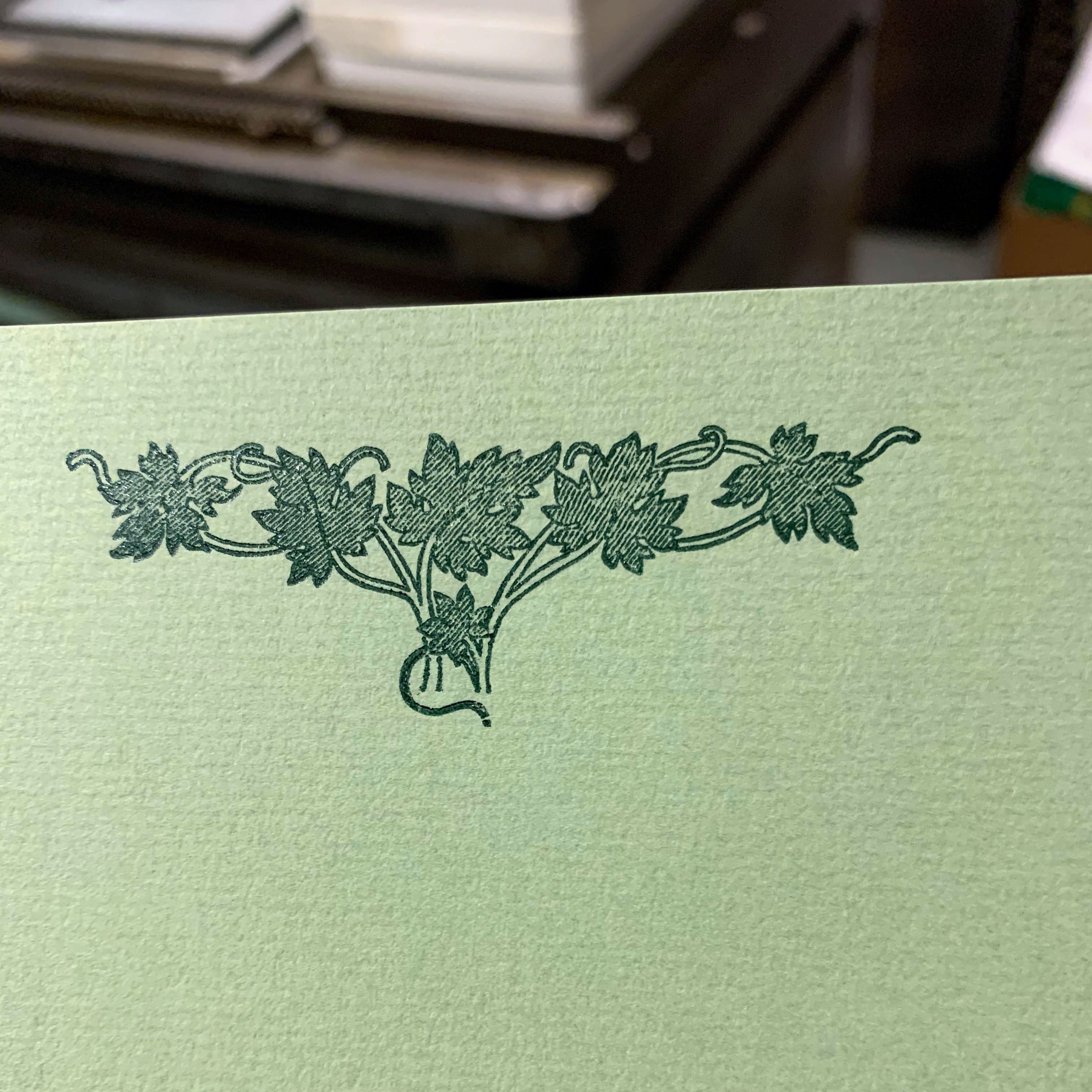 Green leaf letterpress notepaper set