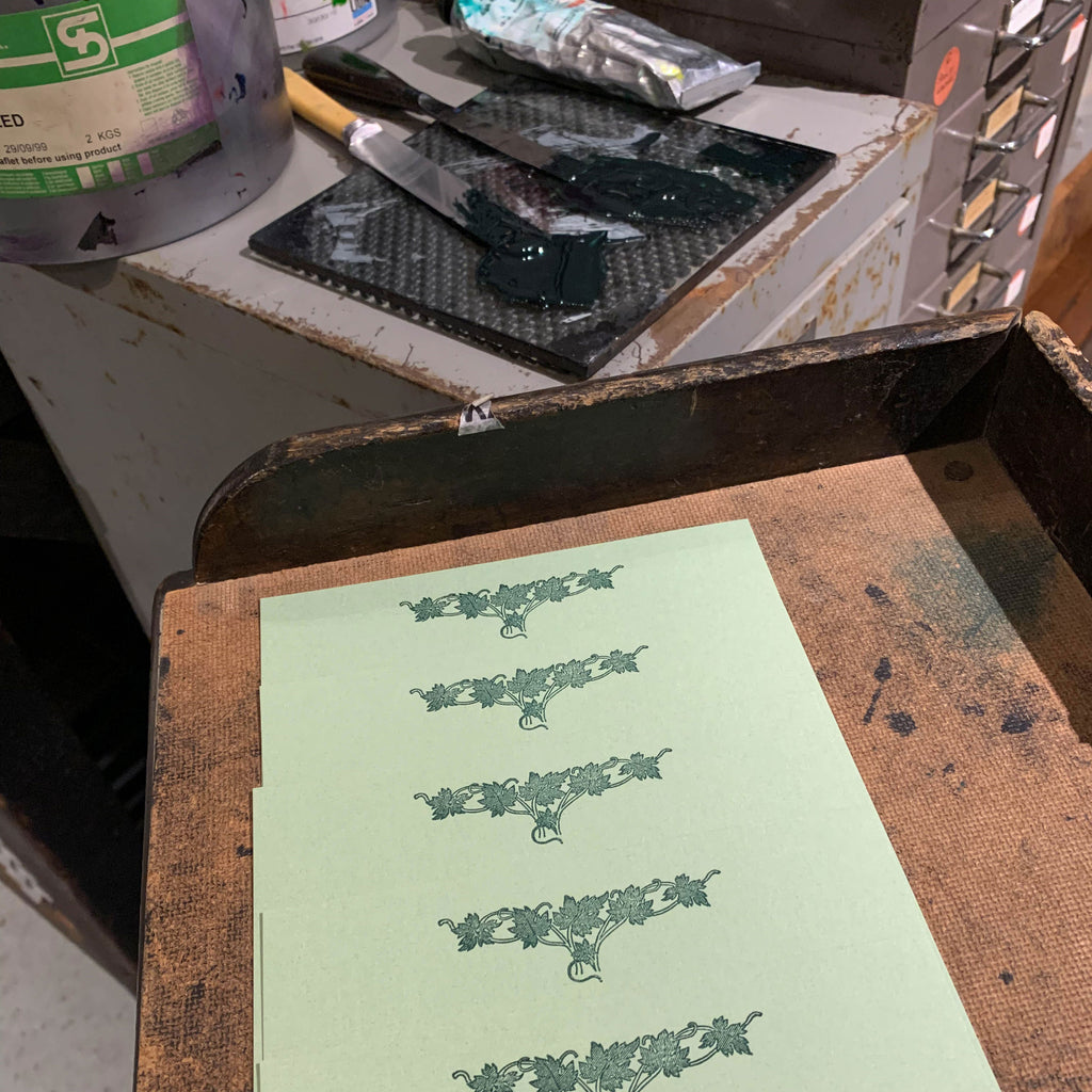 Green leaf letterpress notepaper set