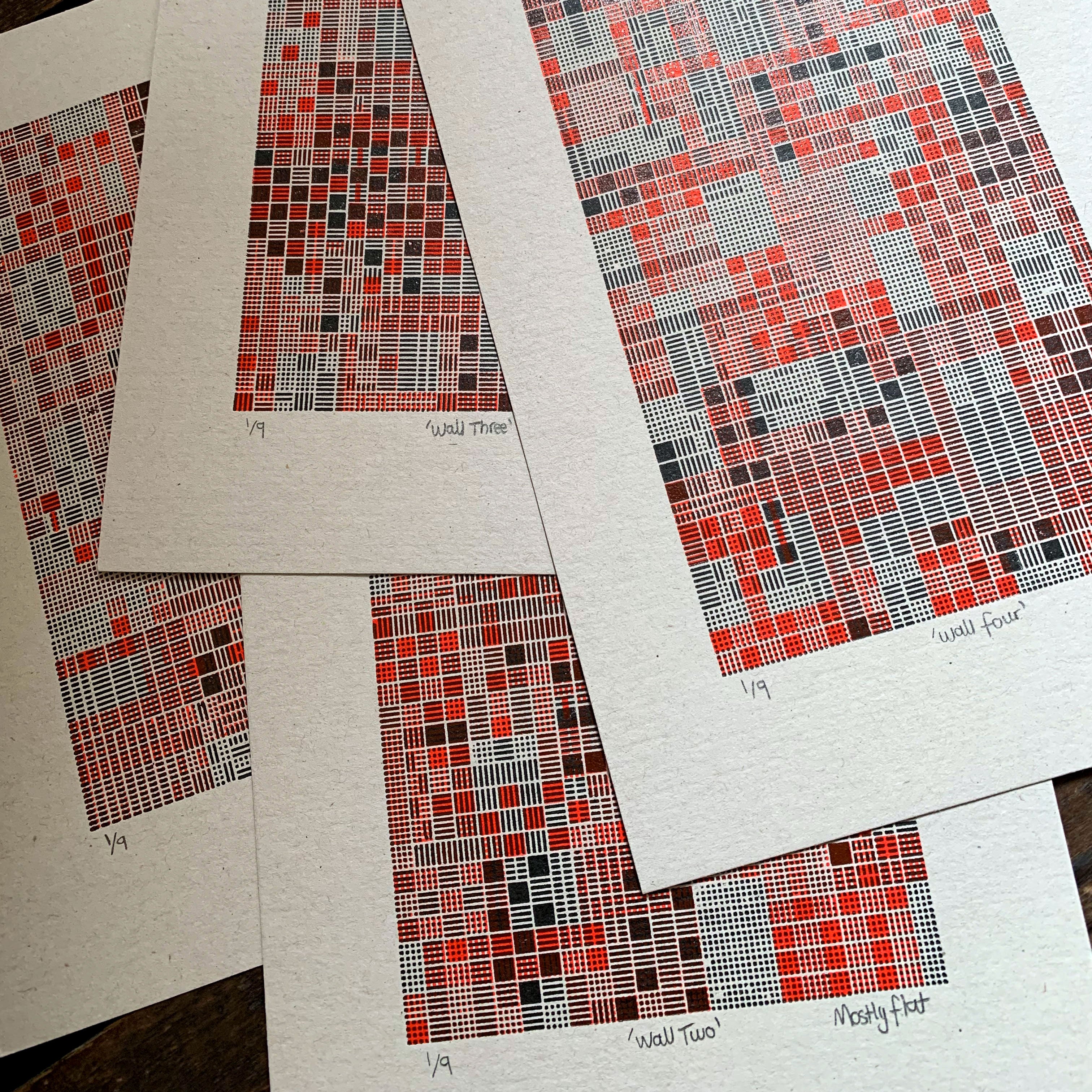 These Four Walls black and red A5 limited edition letterpress prints