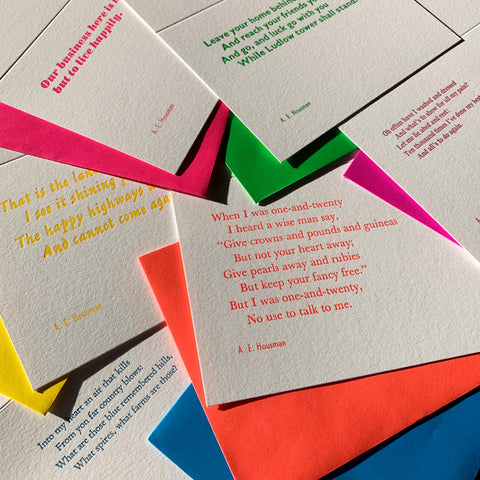 Set of 6 A. E. Housman letterpress poetry greetings cards