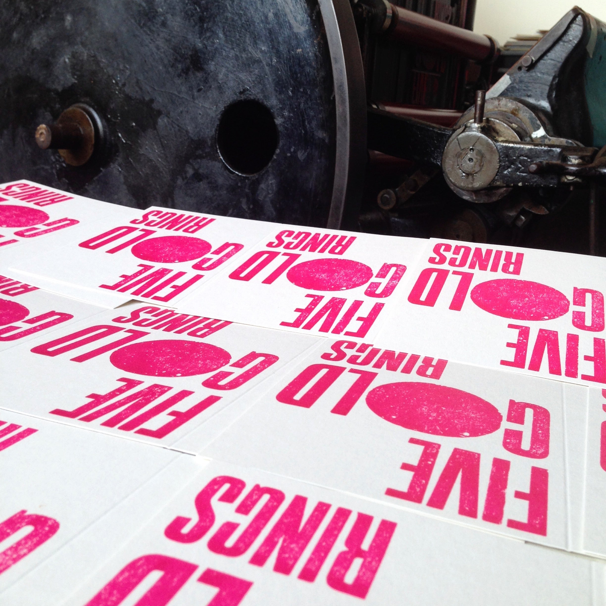 Five Gold Rings letterpress greetings card, violet