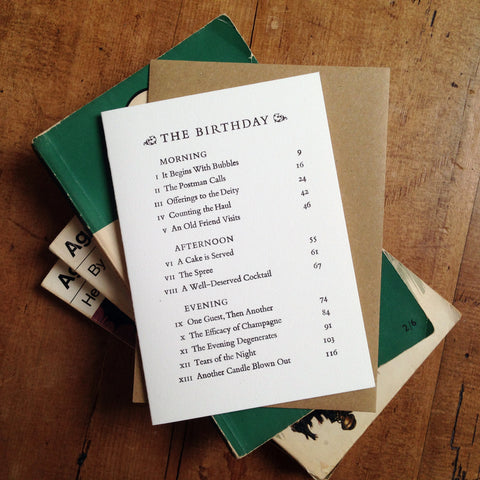The Birthday Contents Page letterpress greetings card