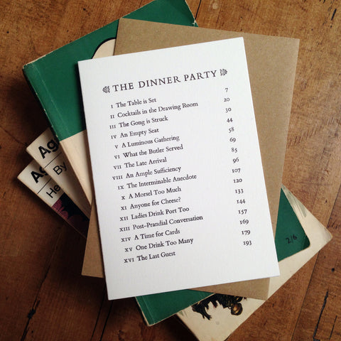 The Dinner Party Contents Page letterpress greetings card