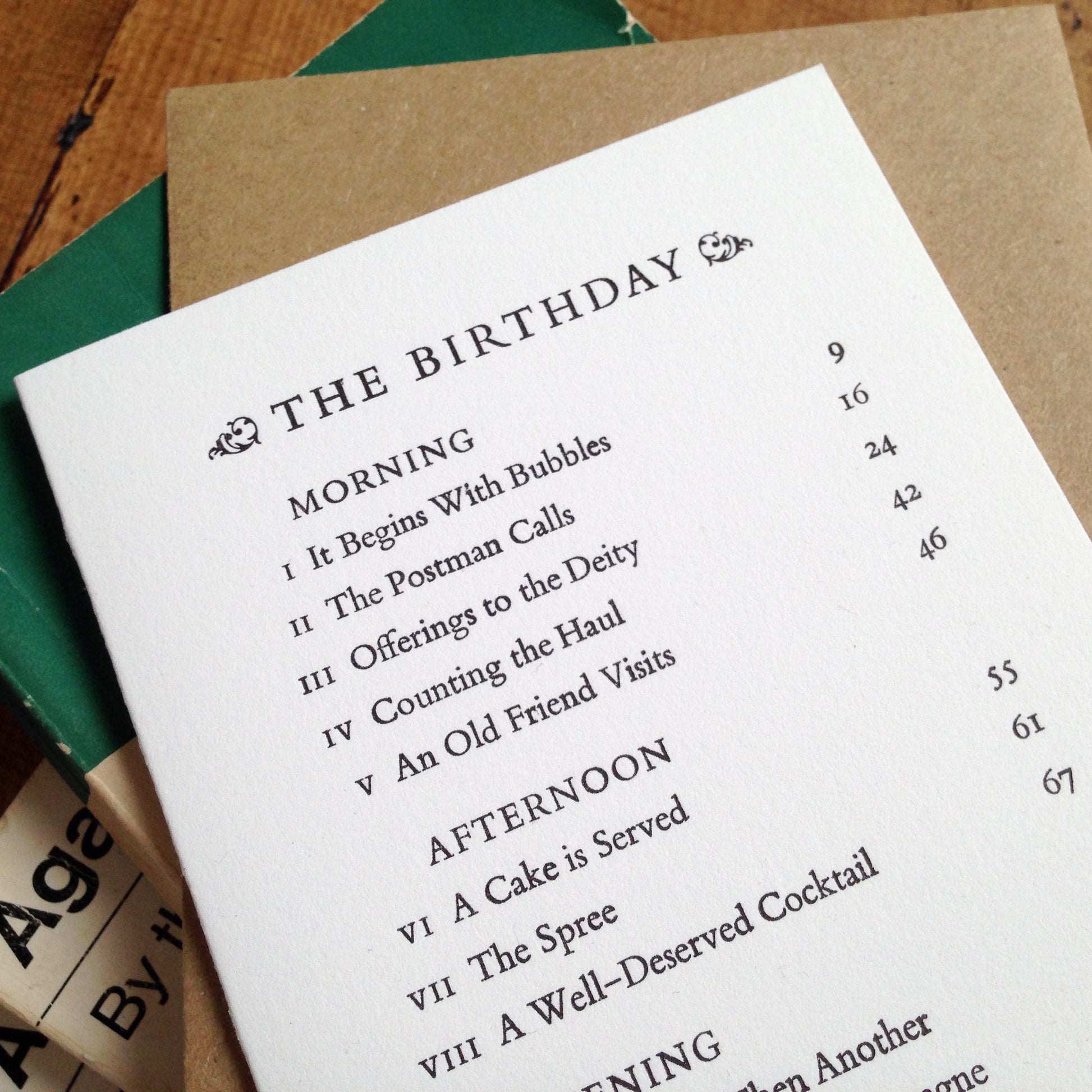 The Birthday Contents Page letterpress greeting card