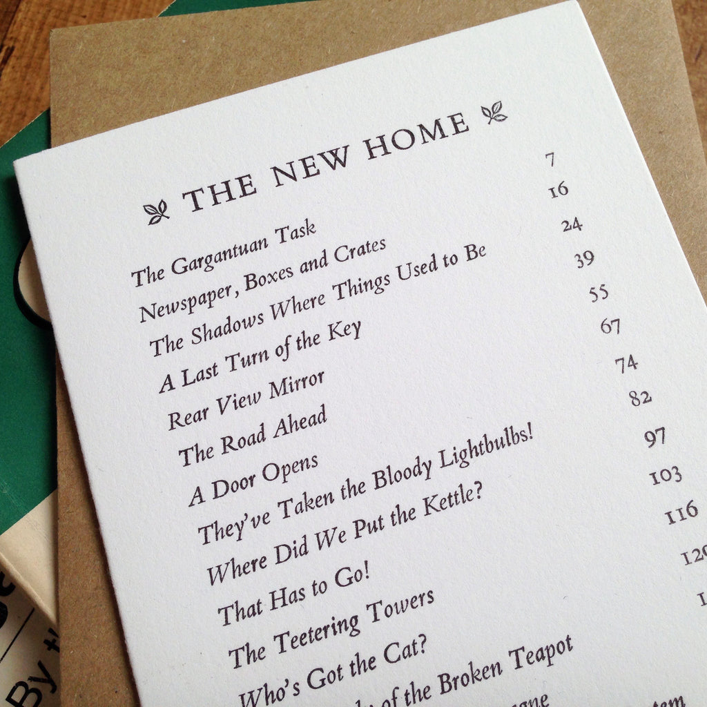The New Home Contents Page letterpress greeting card