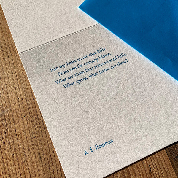 A. E. Housman “Hills” letterpress poetry greetings card