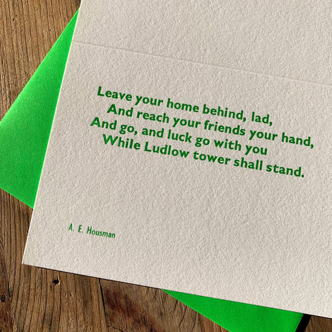 A. E. Housman “Go” letterpress poetry greetings card