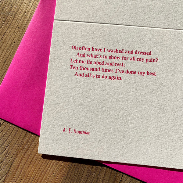 A. E. Housman “Again” letterpress poetry greetings card