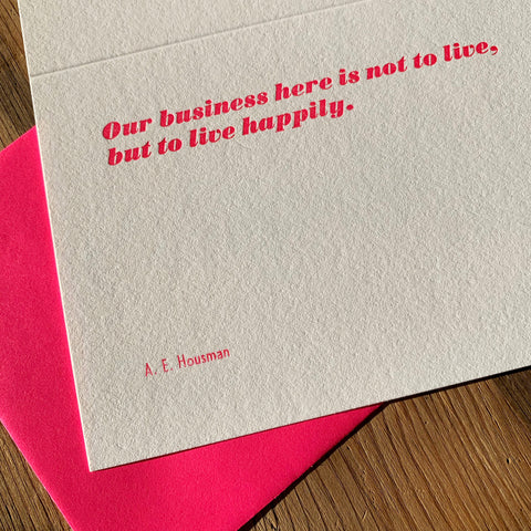 A. E. Housman “Happily” letterpress poetry greetings card