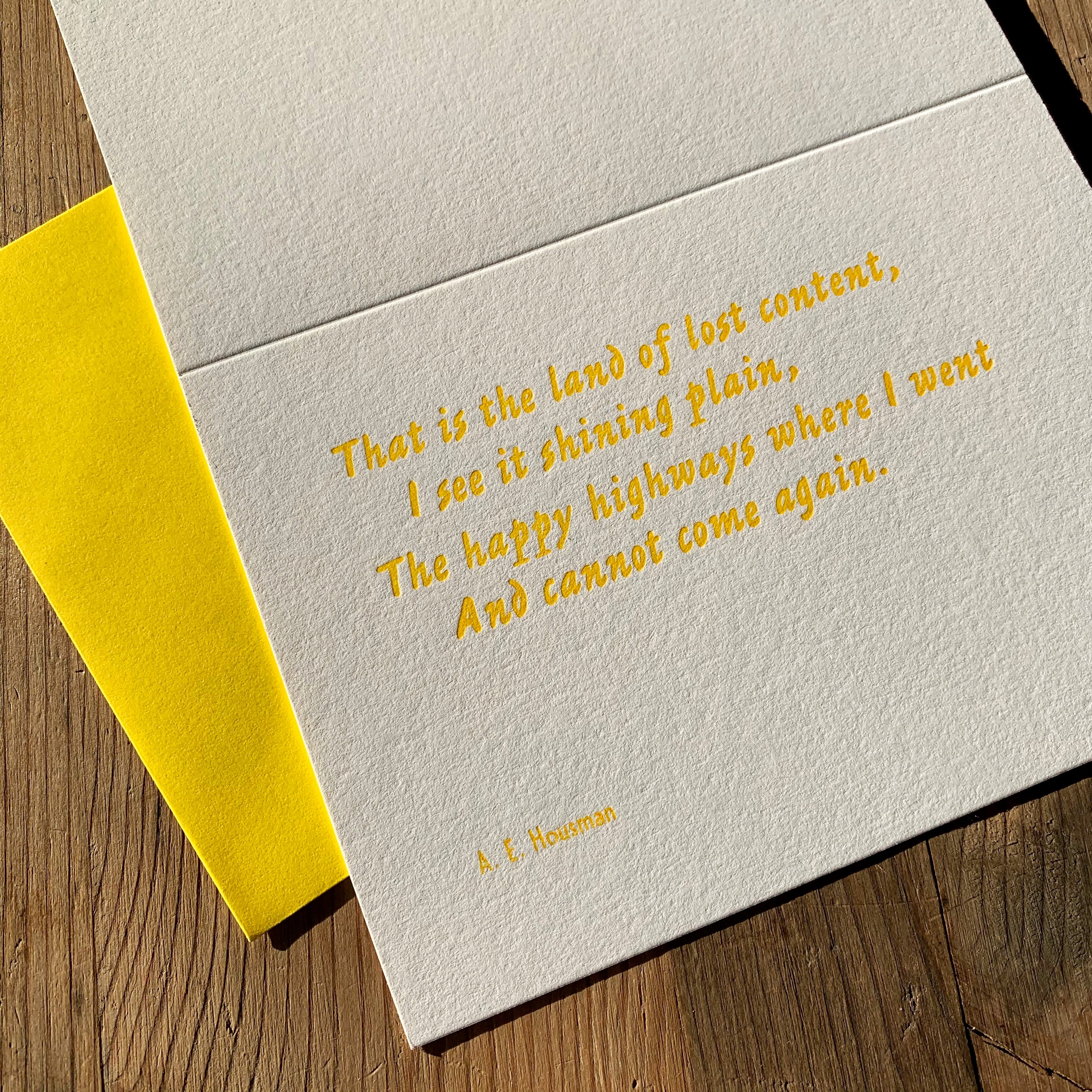 Set of 6 A. E. Housman letterpress poetry greeting cards