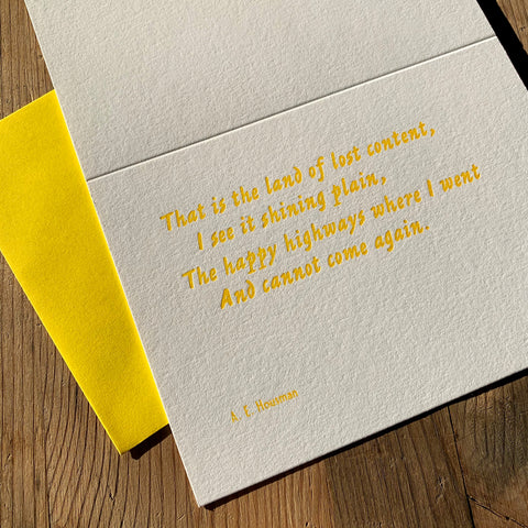 A. E. Housman “Land” letterpress poetry greetings card