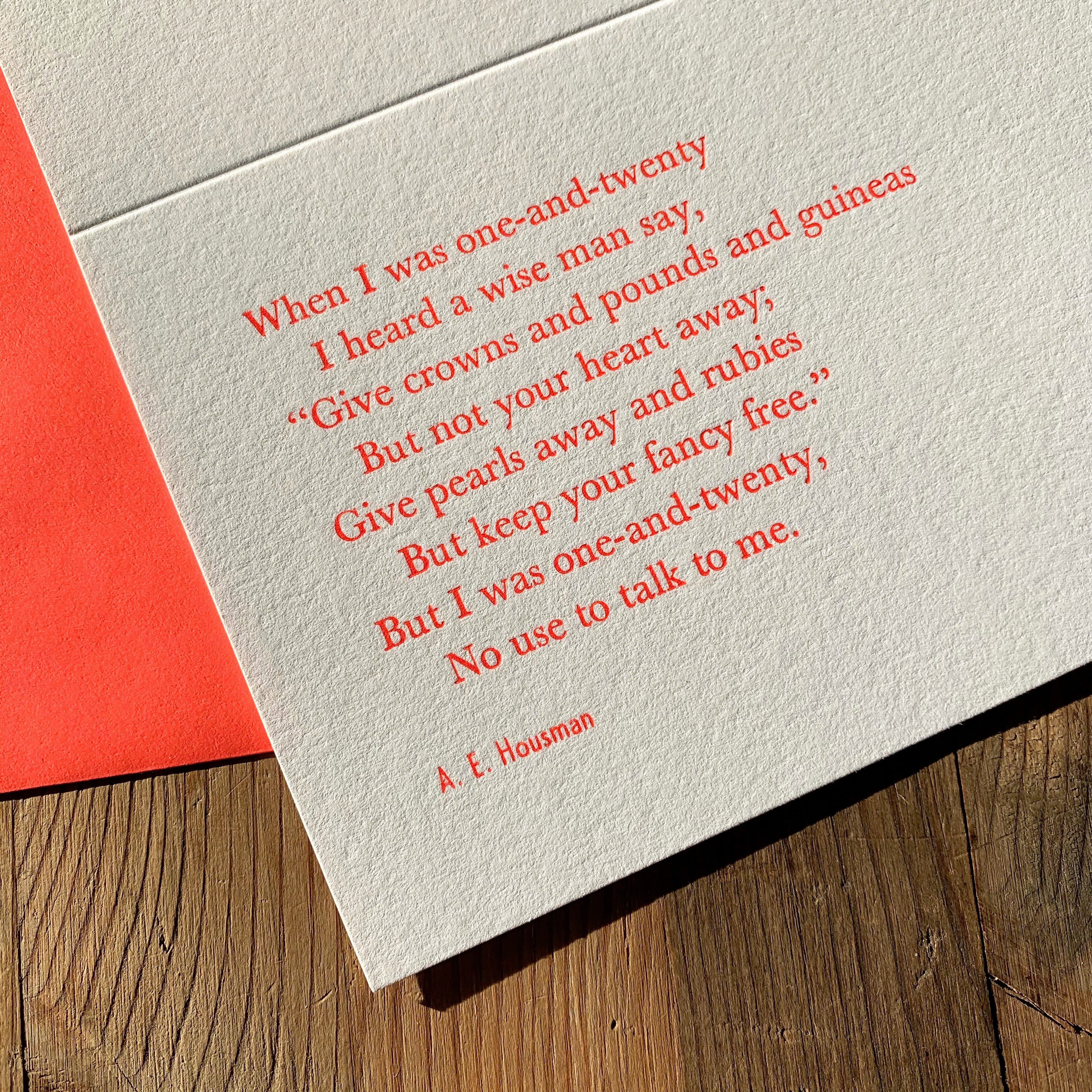 Set of 6 A. E. Housman letterpress poetry greeting cards