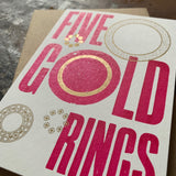 Five Gold Rings letterpress greetings card, violet