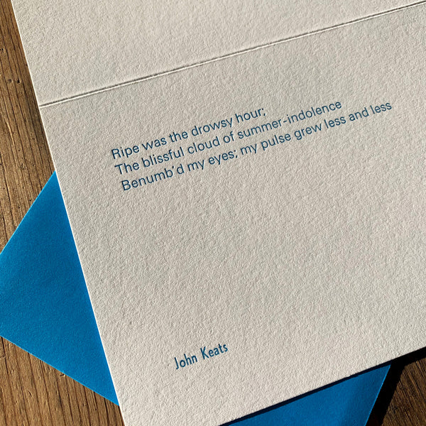 John Keats “Blissful” letterpress poetry greetings card