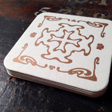 Art Nouveau cross pattern letterpress coaster, copper