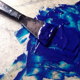 Mixing blue ink to print Art Nouveau letterpress coasters