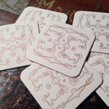 Art Nouveau panel pattern letterpress coaster, copper