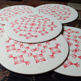 Glint ornament letterpress coaster, red