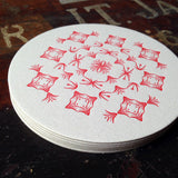 Glint ornament letterpress coaster, red