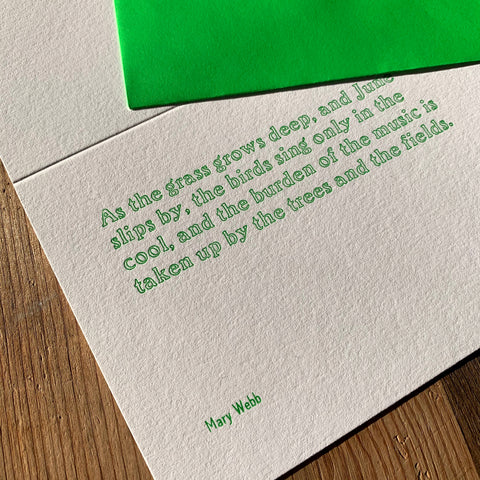 Mary Webb “Grass” letterpress poetry greetings card