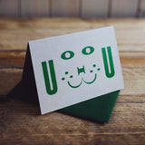 Bow Wow dog letterpress greetings card