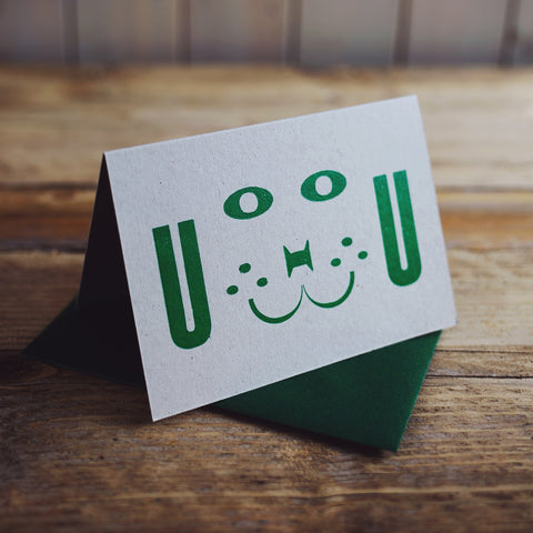 Bow Wow dog letterpress greetings card