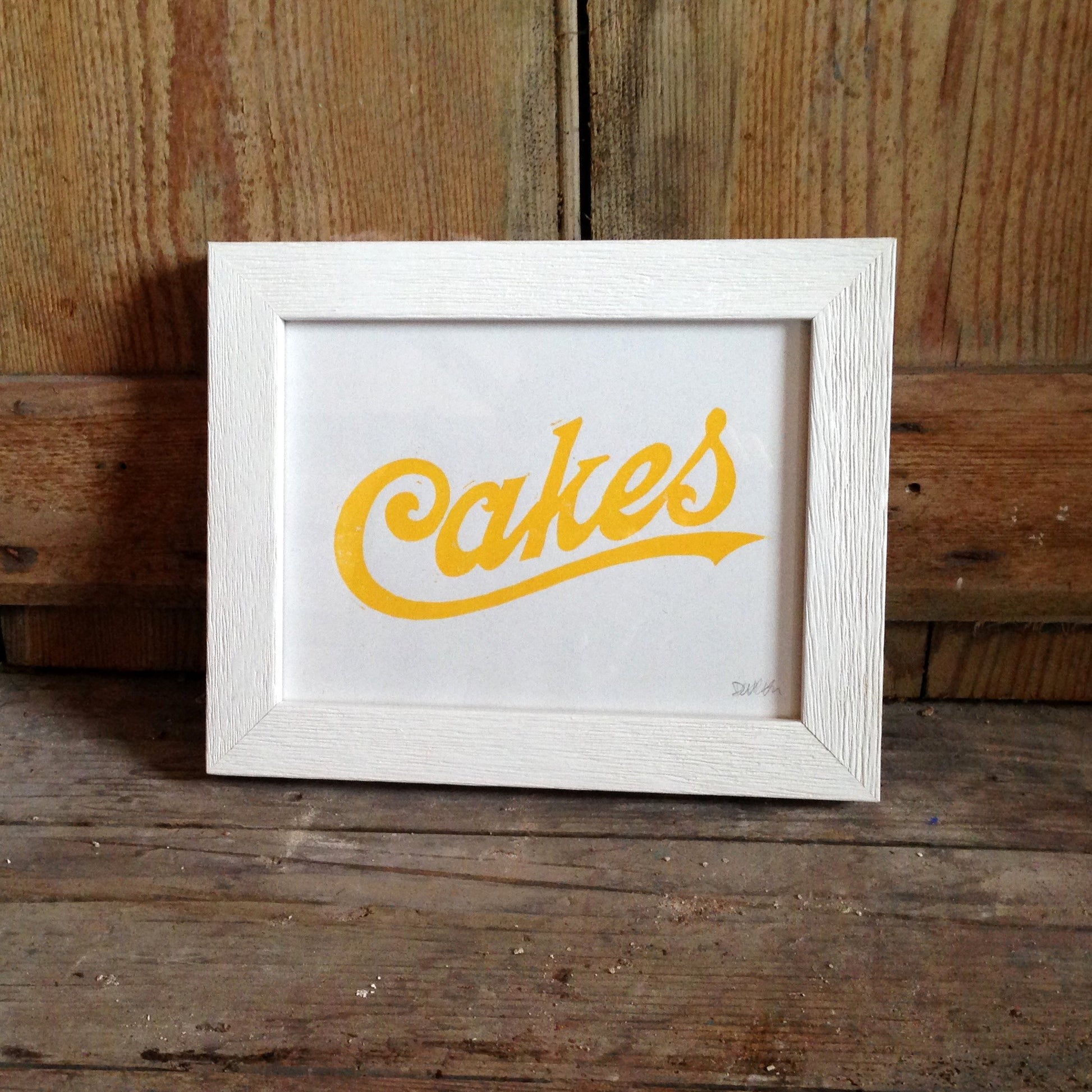 Cakes linocut print, framed