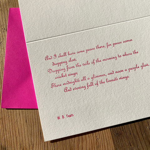 W. B. Yeats "Peace" letterpress poetry greetings card