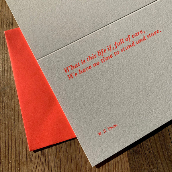 W. H. Davies “Life” letterpress poetry greetings card